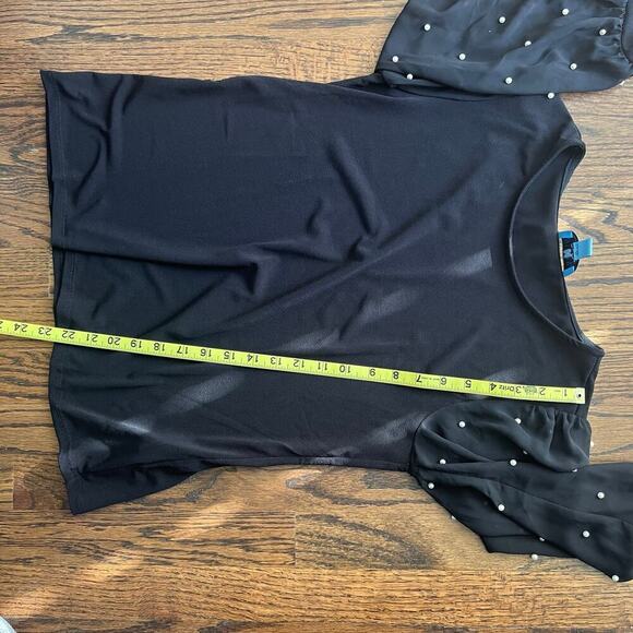 CeCe Women's Mixed Media Pearl-Stud Top in Rich Black - Small - Picture 9 of 9